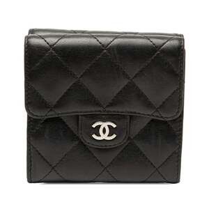 CHANEL Black Lambskin Leather Logo Wallet